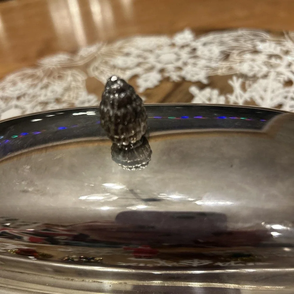 Vintage‎ Silverplate, Butter Dish Elegant Patterned Pineapple Top, Glass insert